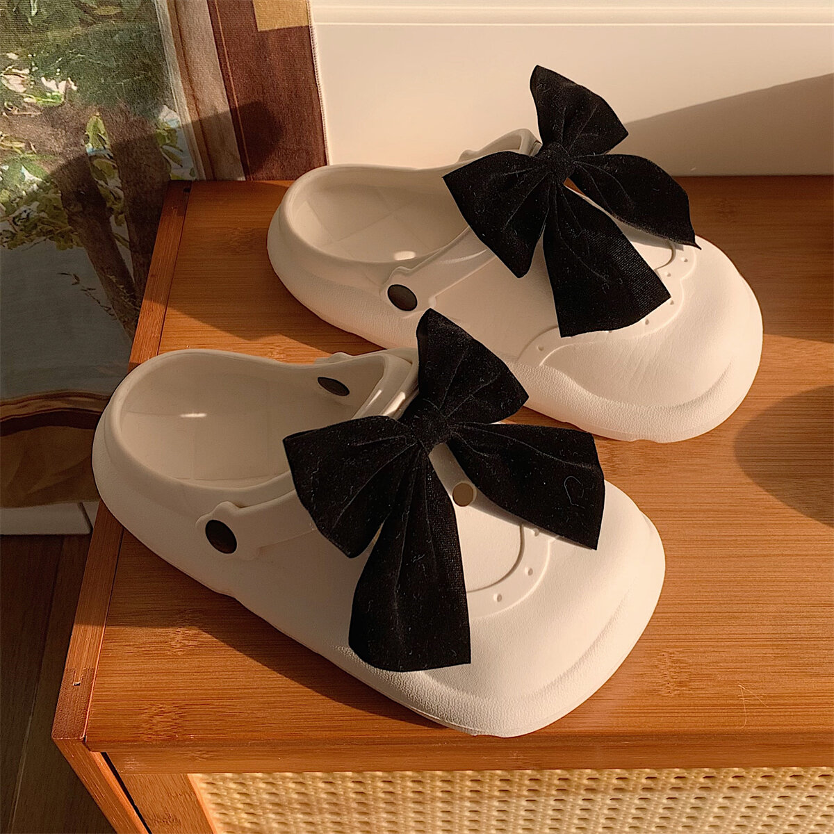 Thin Strip Retro Cute Bow Women's Shoes Lolita Outer Wear Closed Toe Platform Sandals Summer Porous Shoes